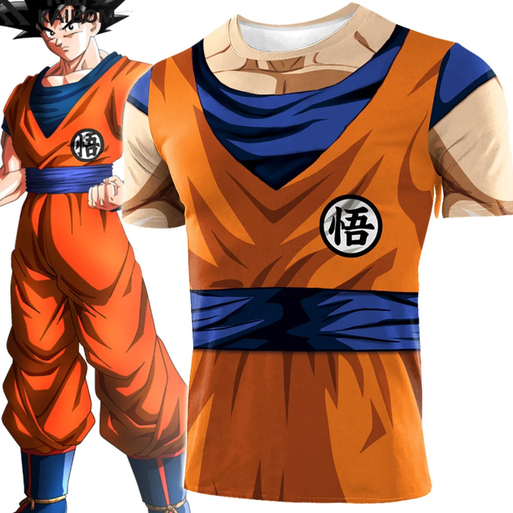 Zawaland 悟空コスプレ Tシャツスポーツアニメマンガ衣装フィットネス Tシャツトップス男性用タイトな着用半袖衣装トラックスーツ
