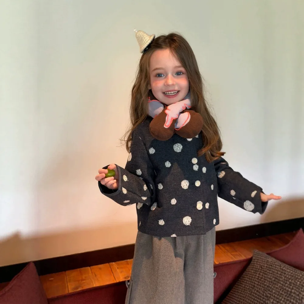Girls Short Outer Coat 2026 Autumn New, Stylish Sweet Cute Polka Dot Casual Tops For Baby Kids Girls for 90-160cm