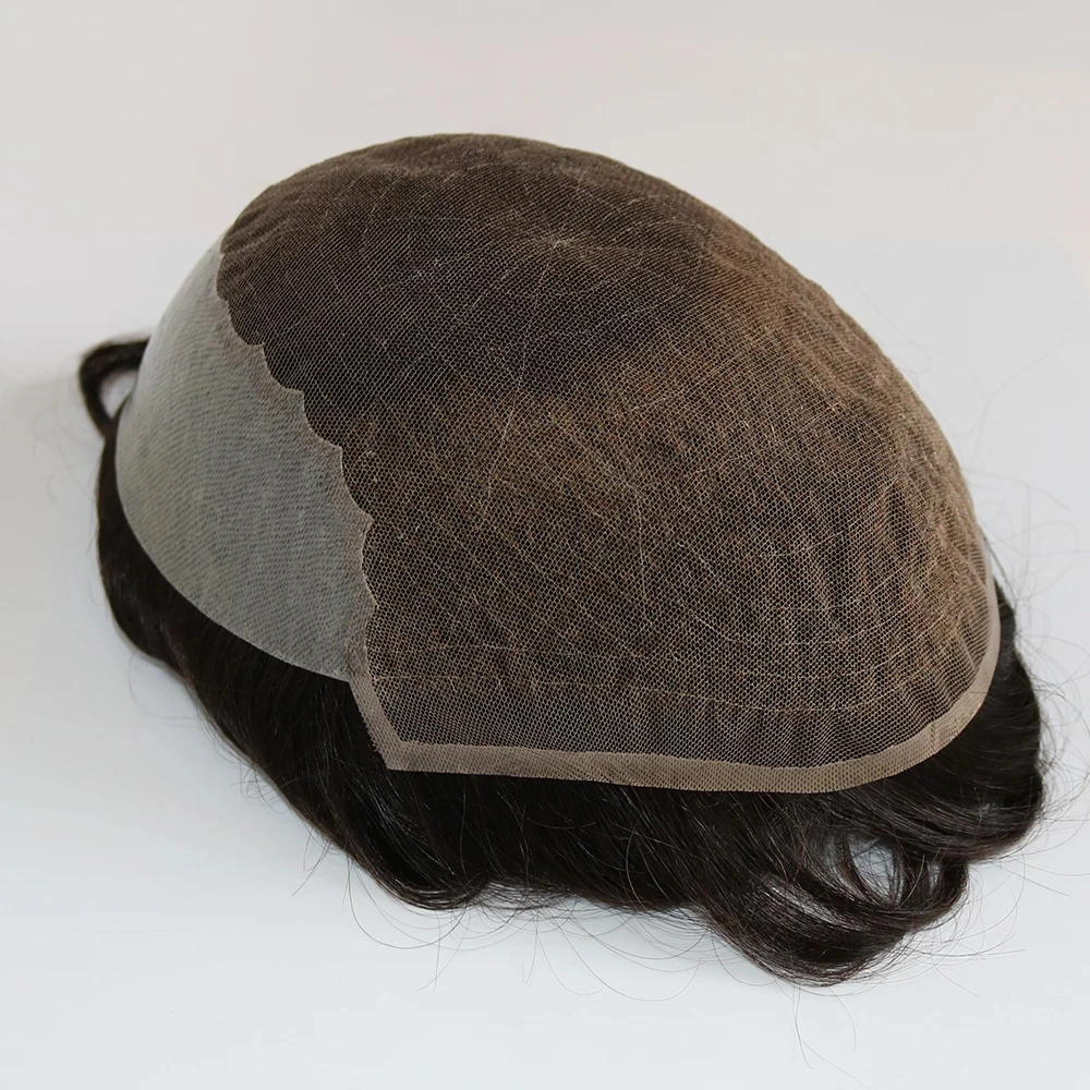 Men's 25mm Curly Ash Blonde Q6 Mesh Swiss Lace Front Toupee 100% Human Hair Bleached Knots #1B80 Grey Brown #17 Prosthesis System