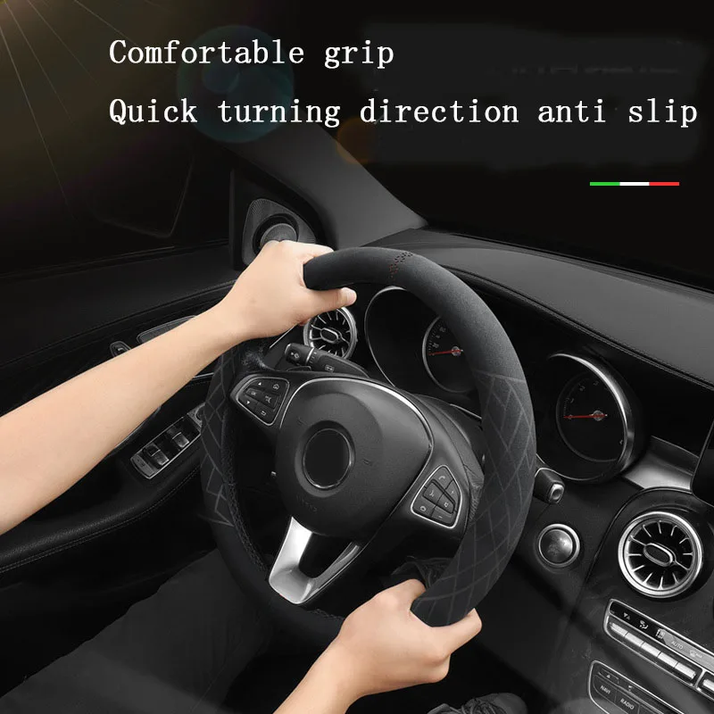 Steering Wheel Cover 38cm /36cm Diameter Universal Round/D-Shaped Car Steering Wheel Case Comfortable Non-Slip Easy To Install