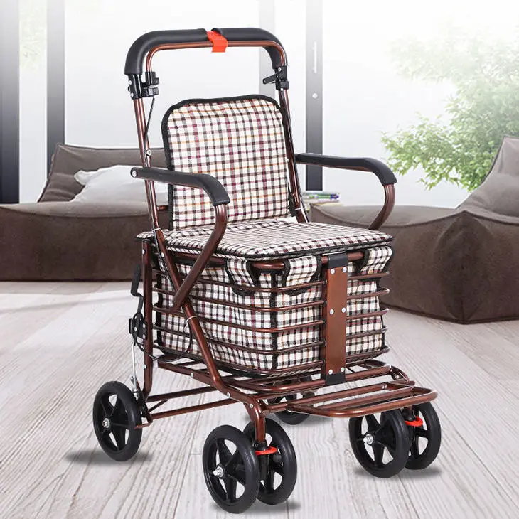 Portable Elderly Stroller, Foldable, Big Rear Wheeled, Handcart, Shopping Cart, Household, grocery