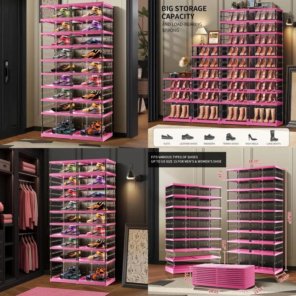 منظم تخزين الأحذية البلاستيكي الشفاف المكون من 9 طبقات قابل للتكديس لـ 18-36 زوجًا، مناسب للخزائن والمداخل #1