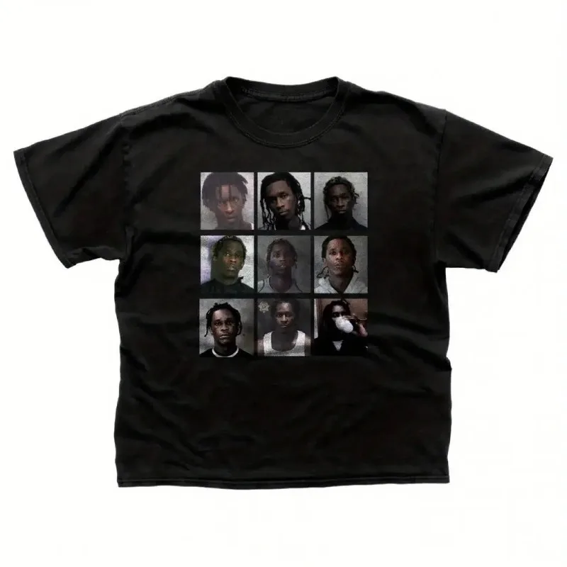 Men's Black Hip-hop Style Portrait T-shirt, Summer New Item, Unisex Casual Fashion T-shirt