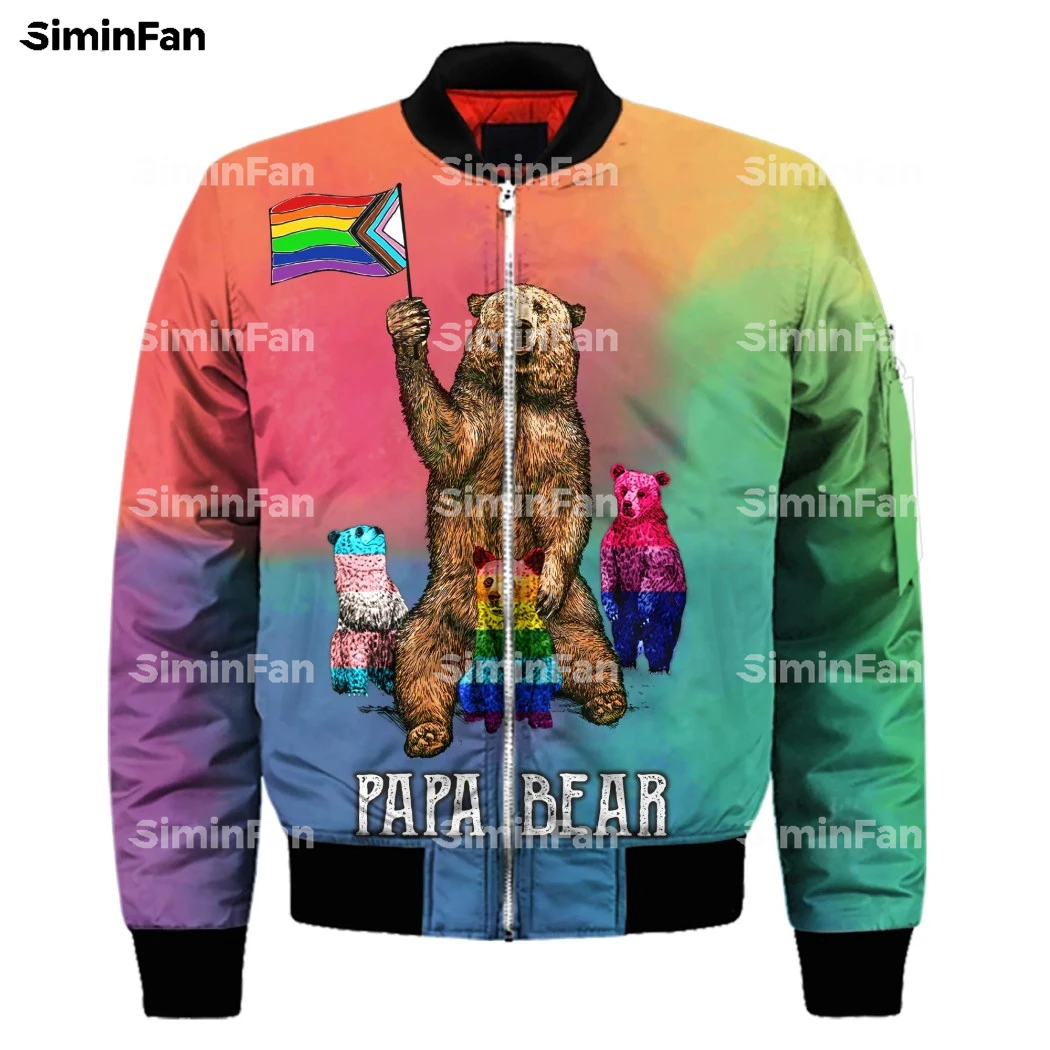 

LGBT BEAR Animals PRIDE 3D Printed Bomber Jacket Men Winter Coat Quilted Cotton Warm Outwear Windproof Female Unisex Streetwear