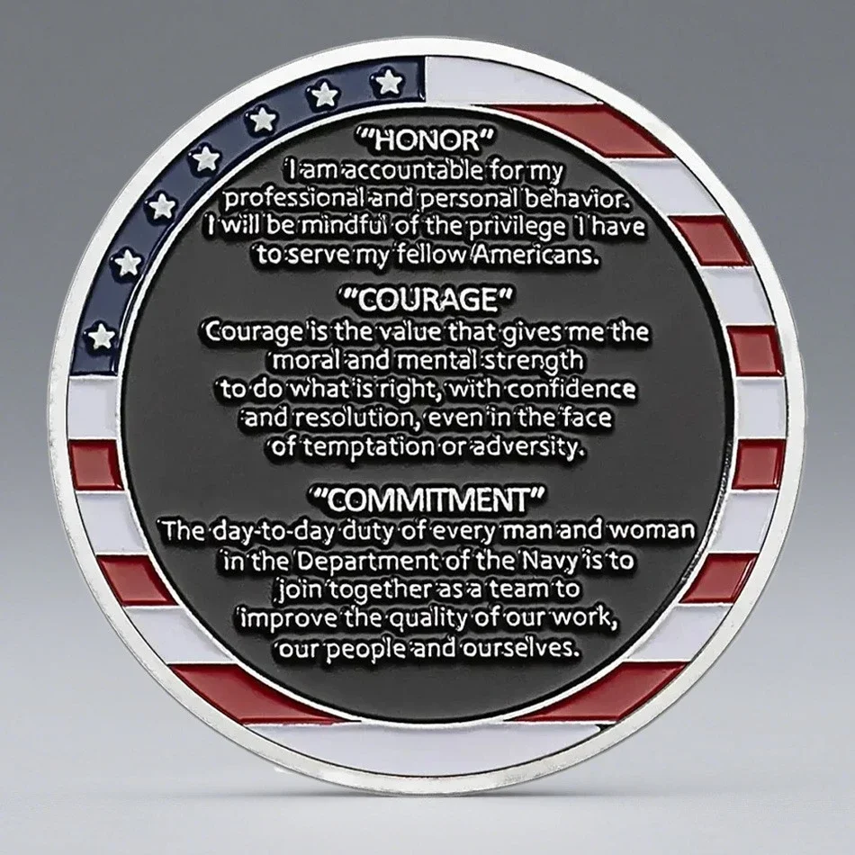 القيم الأساسية للبحرية الأمريكية عملات التحدي المطلية بالفضة الشرف الشجاعة العقيدة تذكارية عملة ديكور المنزل