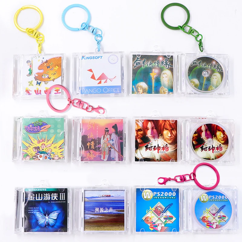 Peripheral Commemorative Blank Album Mini CD Case Keychain CD Player Shaped Key Pendant For DIY Backpack Keyring