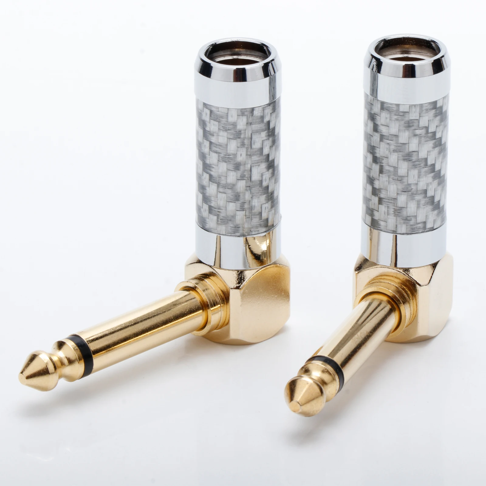 HiFi 6.35 مللي متر سماعة موصل 90 درجة ألياف الكربون مطلية بالذهب مقبس استريو 6.35 مللي متر MonoConnector لكابل محول الميكروفون