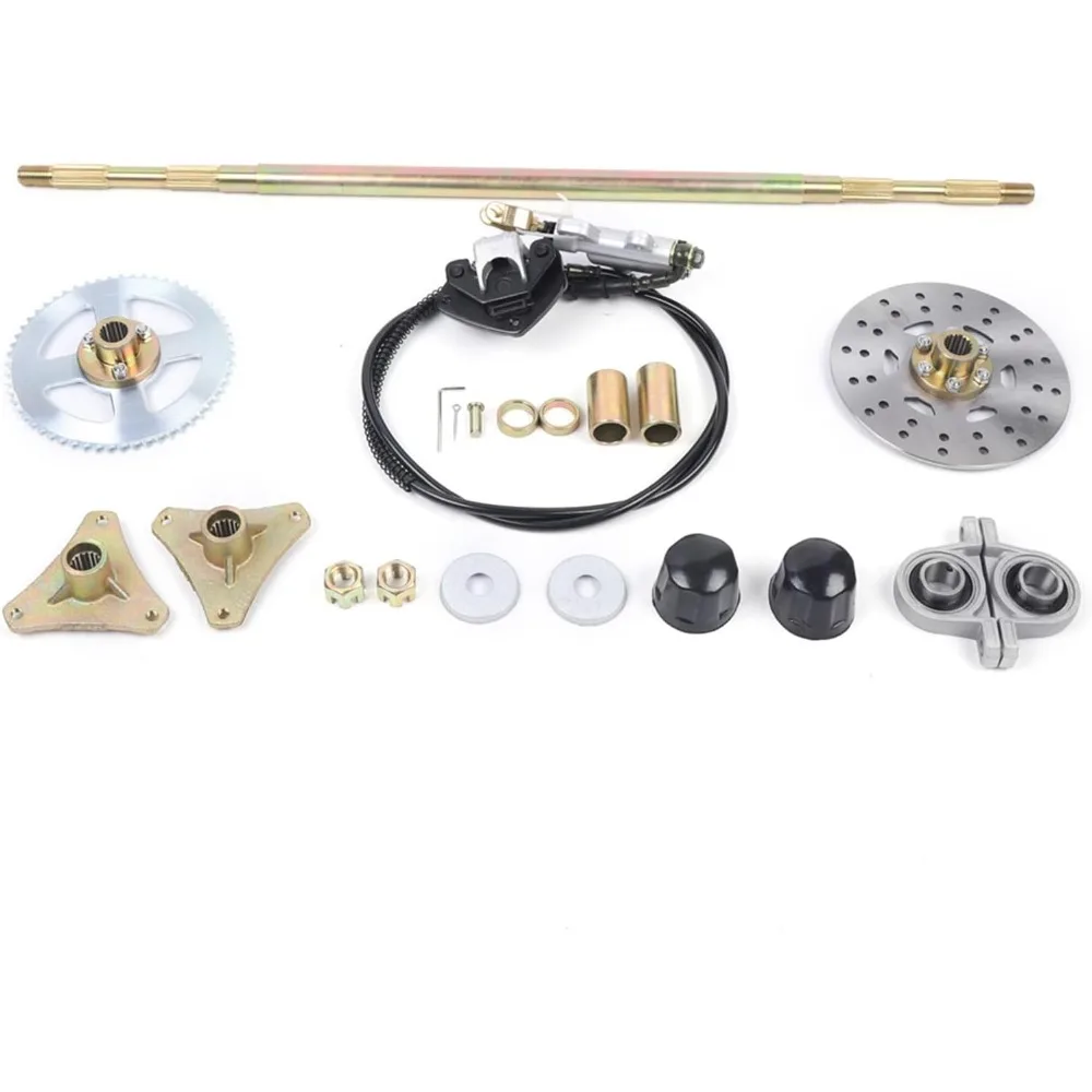 

740mm(29.1in) Complete Go Kart Rear Axle Kit - High-Grade Steel, Brake Assembly+1 Pair Pillow Blocks,T8F 58T Sprocket 22mm Shaft