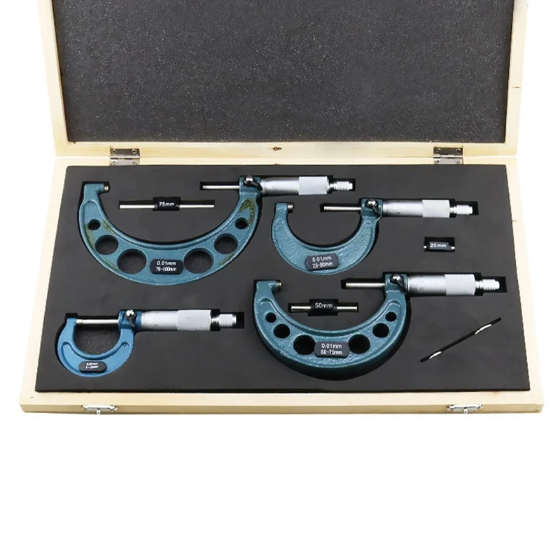 A96I-4Pcs 0-100Mm 0.01Mm Metric Gauge Vernier Caliper Outside Micrometers Thickness Gauge Measuring Calipers With Case