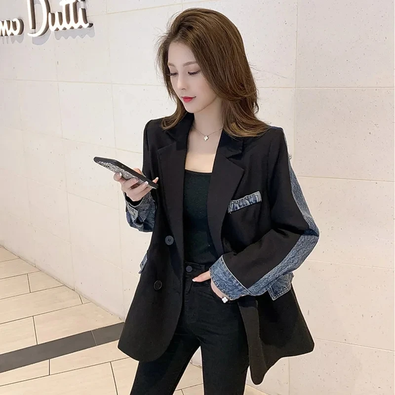 

2024, весенне-осенний новый ковбойский пиджак с вышивкой, женский повседневный костюм с длинными рукавами, пальто, женский тонкий пиджак, верхняя одежда, женские топы