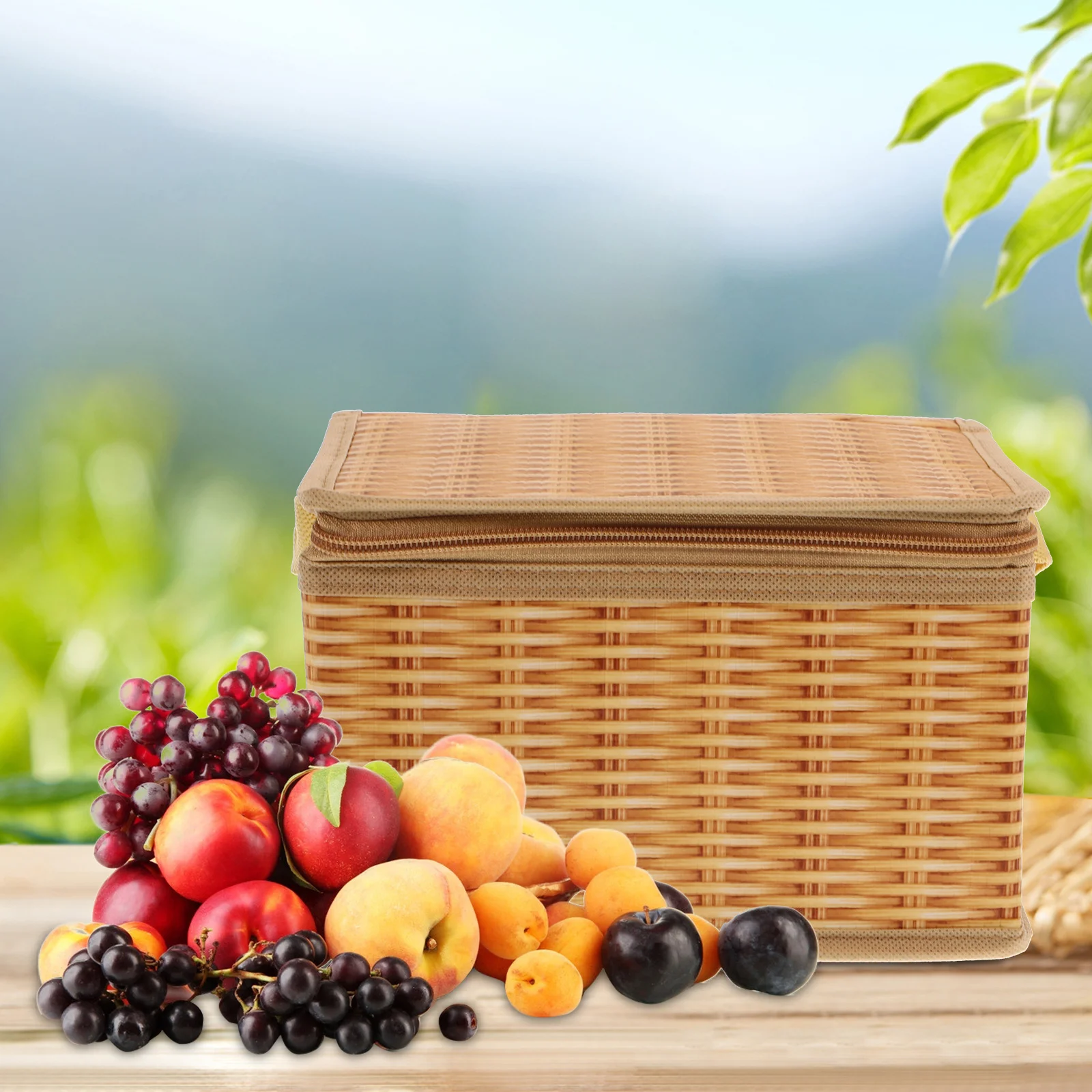 

1Pcs Fresh Lunch Box Pouch Orange Waterproof Insulation Bag Portable Straw-Woven Design Lunch Tote Bag Heat Preservation Outdoor