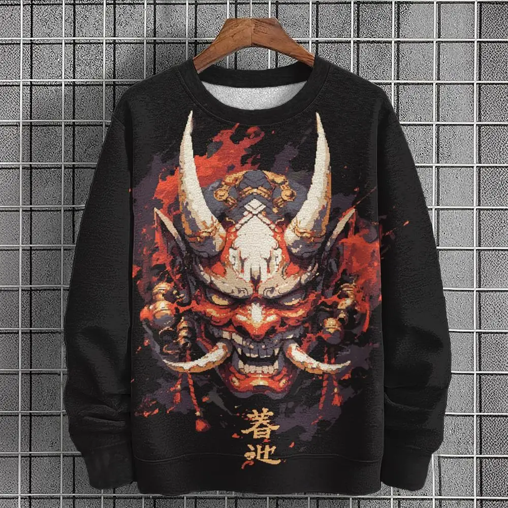 

Vintage Men's Sweatshirt Warrior Mask 3d Print Long Sleeve T-Shirt Autumn Fashion Hoodies Men Clothing Oversized Hoodie Pullover