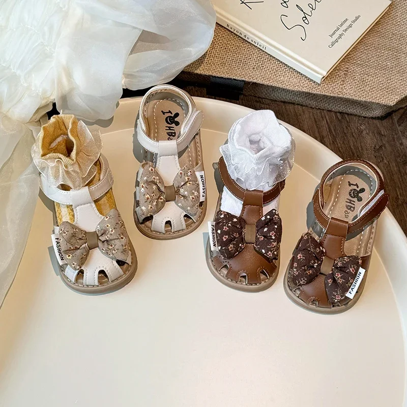 Children Sandals for Girls 2024 Summer New Fashion Soft Comfortable Korean Style Sweet Bowtie Casual Versatile Princess Shoes