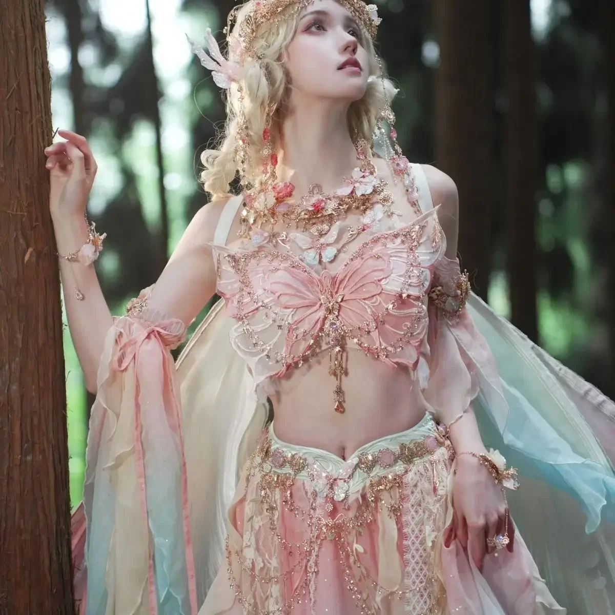 

2025 Traditional Hanfu Dress Female Western Gradient Cospaly Exquisite Embroidery Elf Butterfly Girl Princess Dress