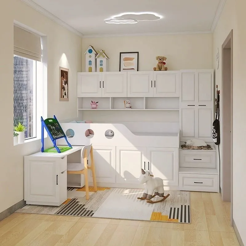 

Полувысокая кровать для детской комнаты со встроенным столом, для малогабаритных квартир, многофункциональная кровать, подстольная кровать, кровать-бокс, шкаф.