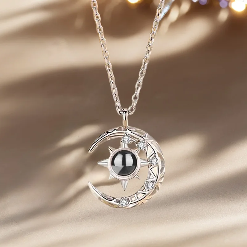 Personalize Photo Picture Necklace Custom Projection Necklace Crescent Moon Pendant with Photo Necklace for Women Moon Jewelry