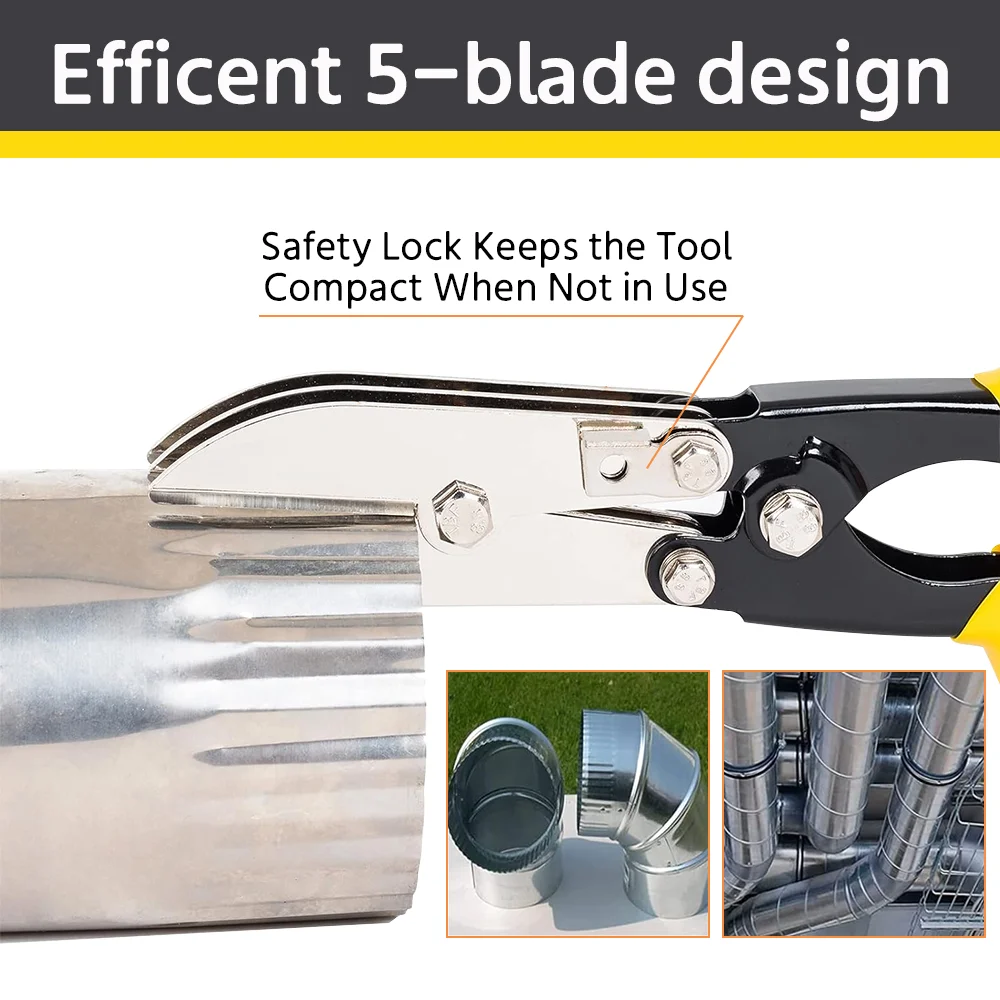 Alicate manual de 5 lâminas para encolhimento de tubos, alicate de 5 lâminas para crimpagem de tubos, ferramenta de crimpagem de tubos de descida/HVAC para crimpagem de chapas e tubos de metal de calibre 24-28