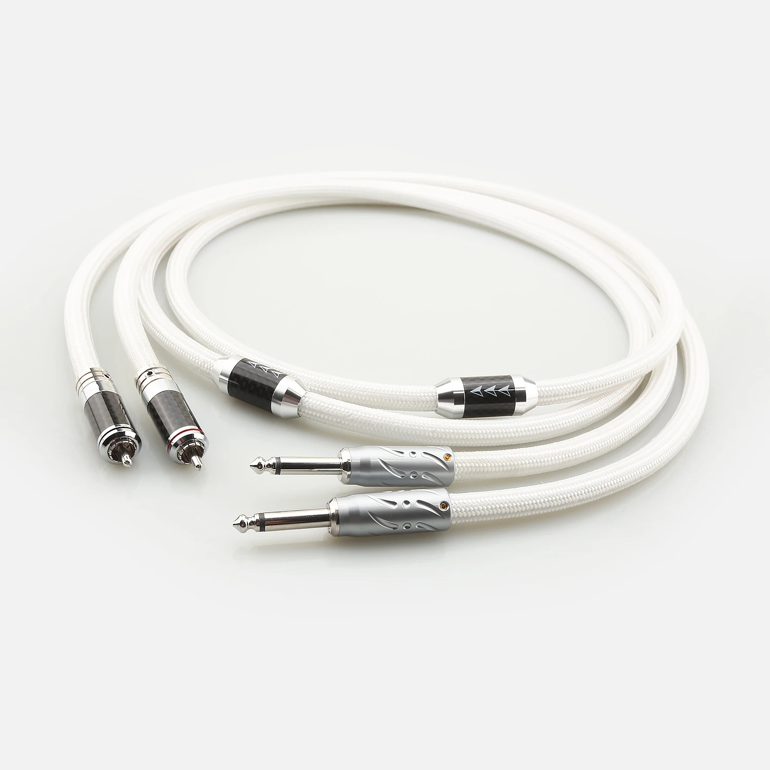 Pair IC102AG Pure Silver HiFi Audio Cable RCA Male to Viborg 6.35mm Mono Interconnect Cable Audiophile Signal Wire for Amplifier