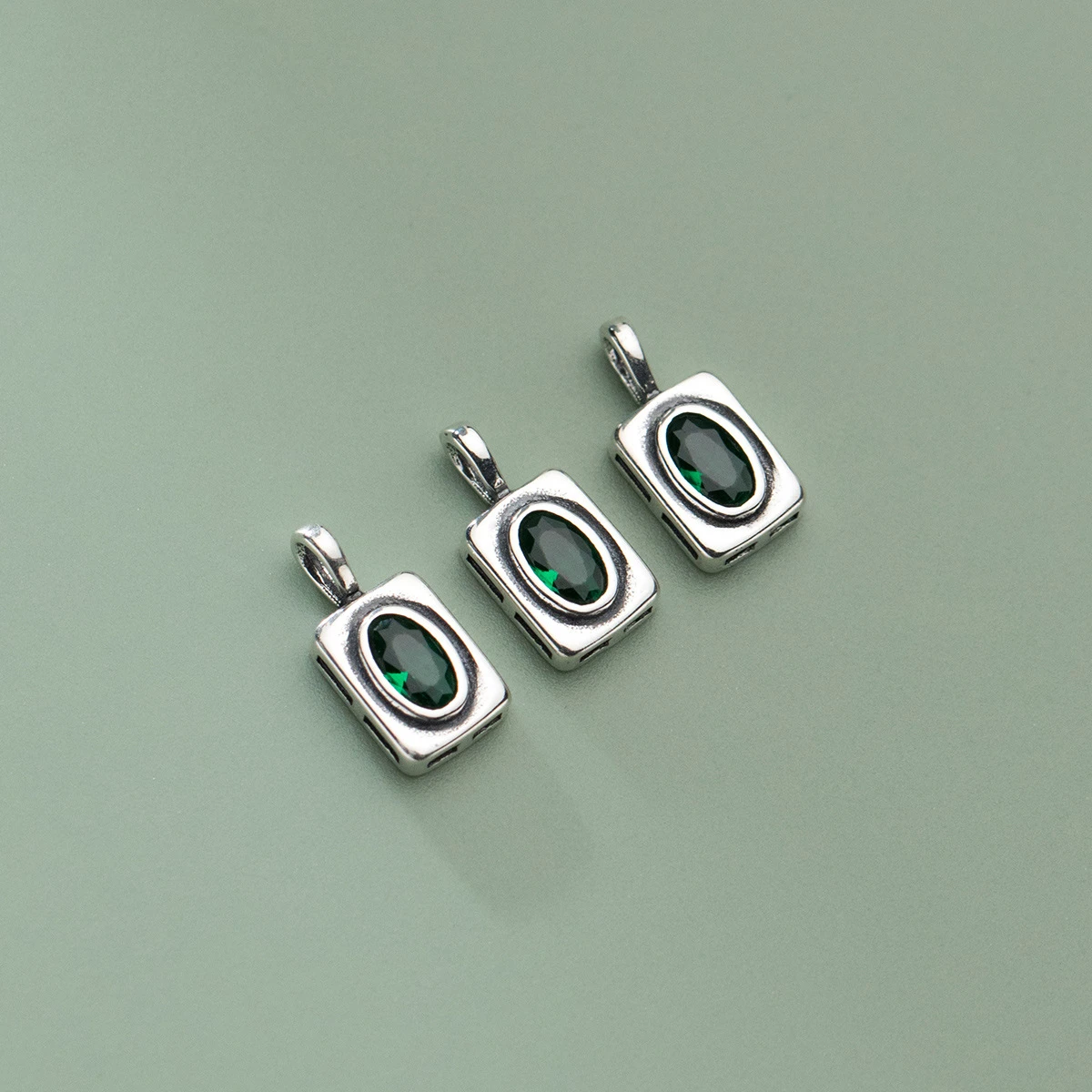 100% เงินแท้ 100% Accaccessories Vintage สีเขียวมรกต Charm จี้สําหรับสร้อยข้อมือสร้อยคอ Key Diy วัสดุ S0988