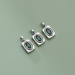 100% Real Sterling 925 Silver Accaccessories Vintage Green Emerald Charm Pendant For Bracelets Necklaces Key Diy Material S0988