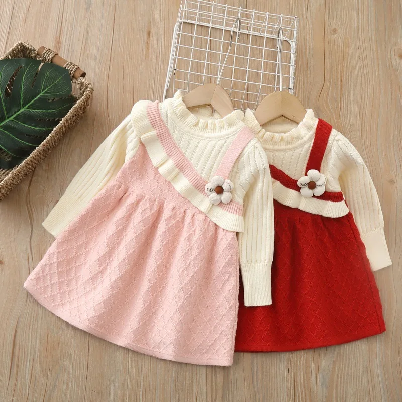 

Children's jumper pay homage New Year models red little girl dress weekly Christmas dress children's clothing knitted skirt