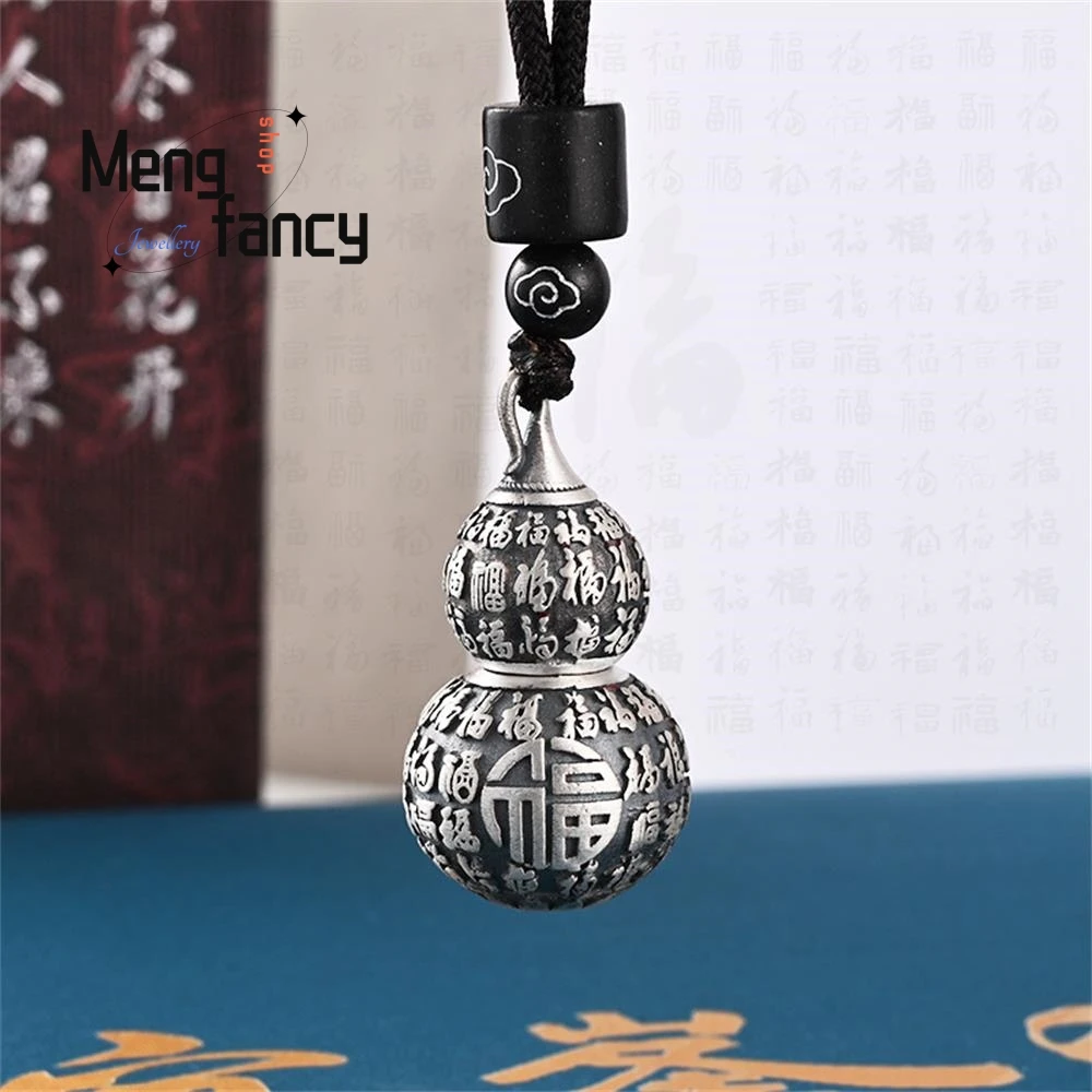 999 Silver Auspicious Clouds Bagua Pineapple Honey Heart Sutra Gourd Pendant Hollow Can Be Opened To Load Cinnabar Holiday Gifts