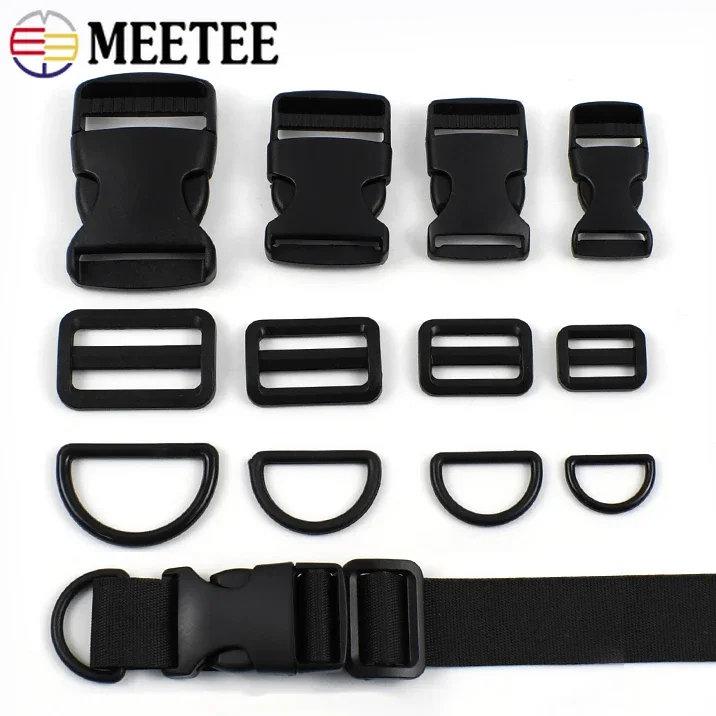 2-20Sets 20-38mm Plastic Release Buckle Webbing Adjust Belt Buckles D Ring Slider Clasp Backpack Strap Hook Dog Collar Accessory