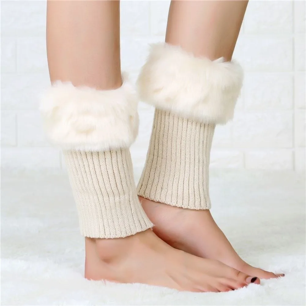 

Soft Fluffy Faux Fur Leg Warmers Solid Color Thick Warm Foot Sleeve Colorful Comfortable Short Knee Boots Cover Boot Toppers