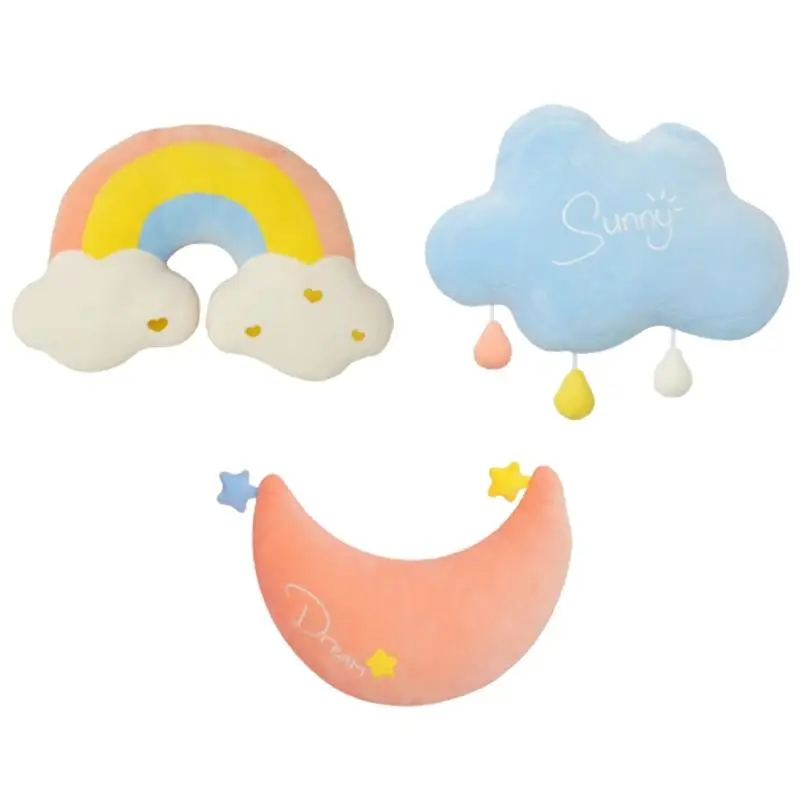 

Q6PE Rainbow Cuchion Soft Cloud Moon Pillow Supportive Plushie for Comfort and Room Beautification