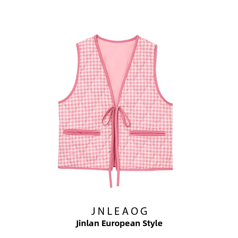 

Невобычный дизайн, женский жилет, осенний новый клетчатый топ с галстуком-бабочкой, полиэфирное волокно, V-ne, стандартная длина, универсальный