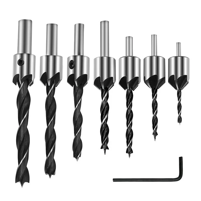 4/7pcs HSS Countersink Drill Bit Set Reamer Woodworking Chamfer Drill 7pcs Counterbore Pliot Hole Cutter Screw Hole Drill