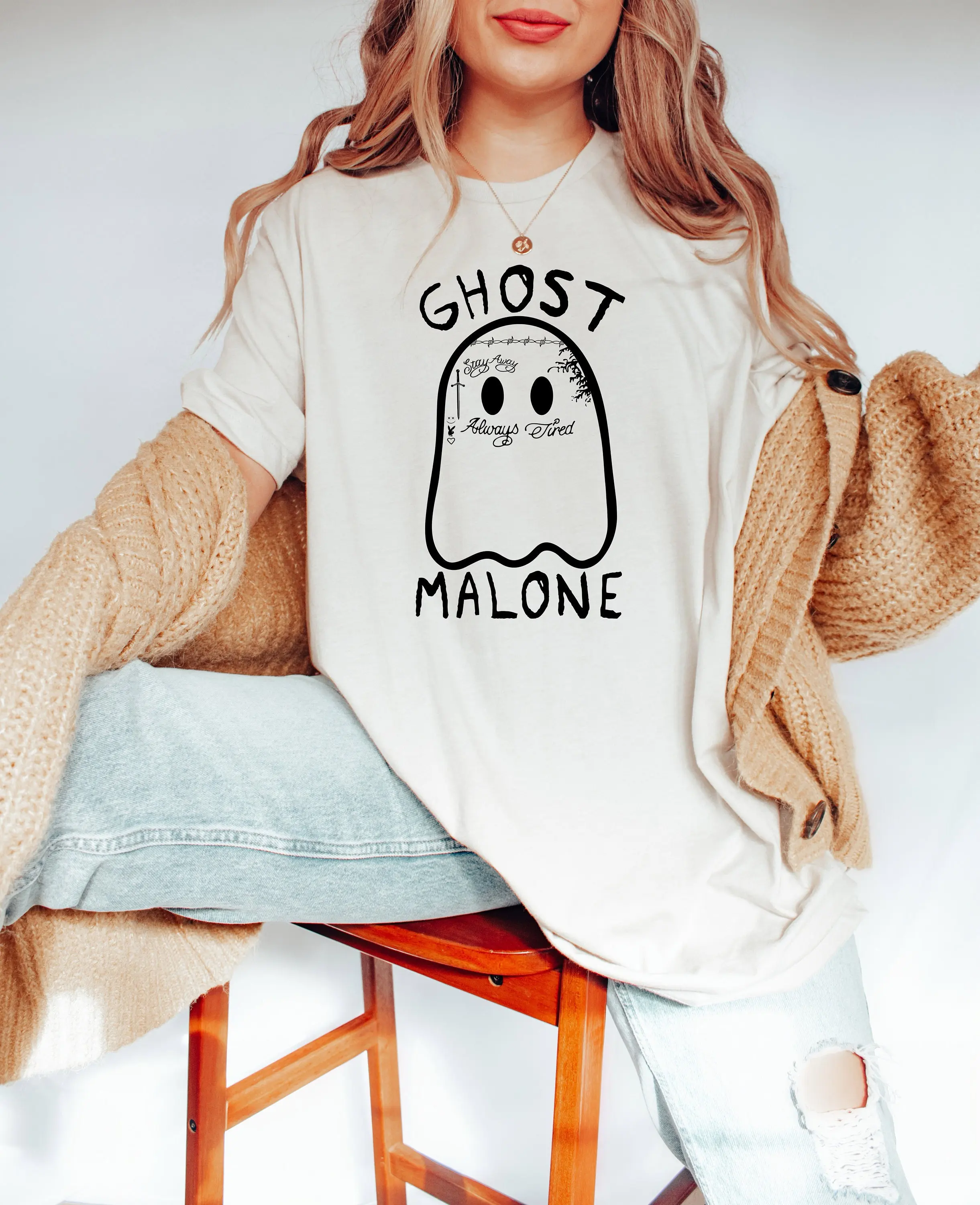 Ghost Malone T Shirt Funny Halloween Spooky Cute Vintage Retro