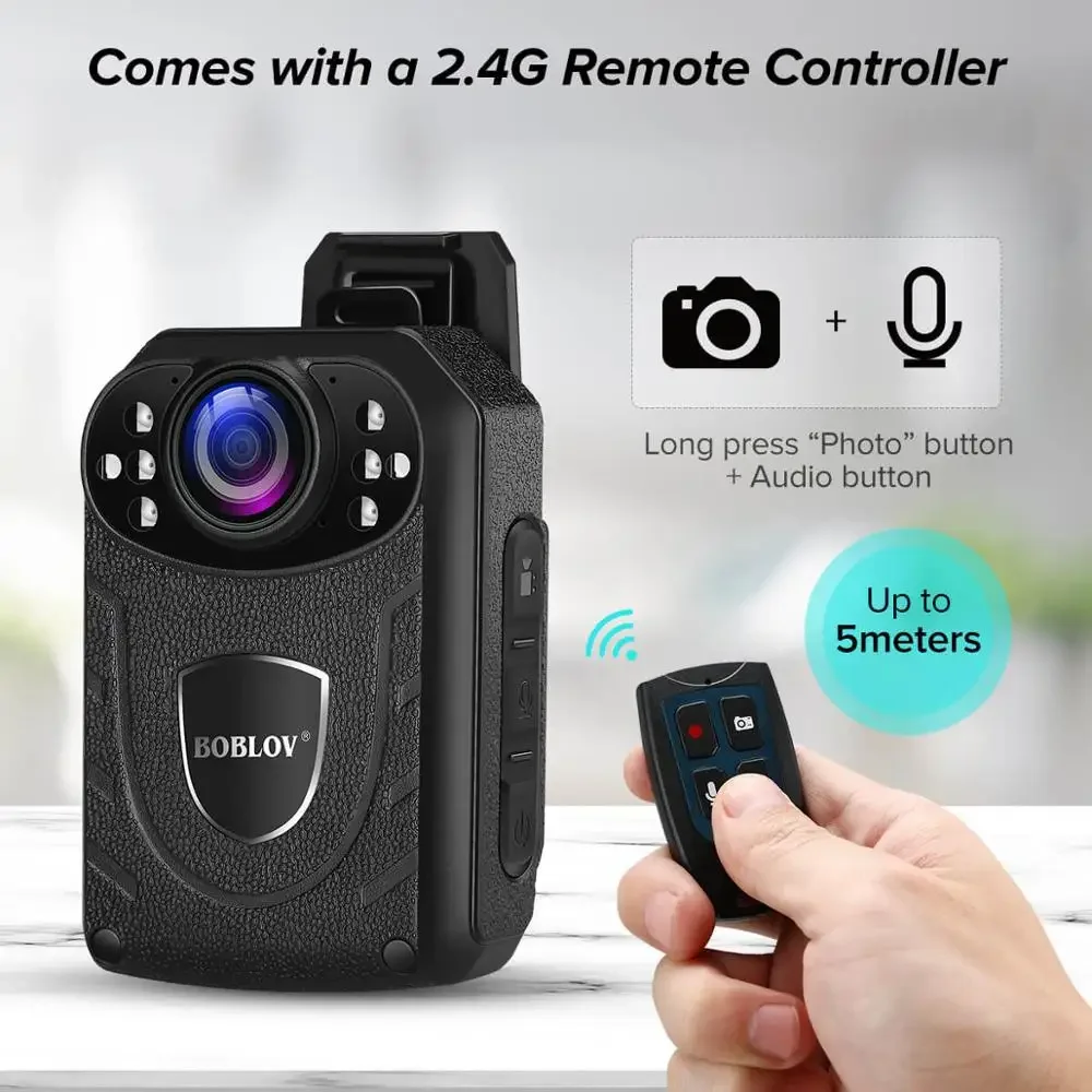 BOBLOV KJ21Pro Body Camera 1296P HD, Night Vision 15ft, 10HR ,  Touch Screen, Remote Control, Mini Camcorder for Security