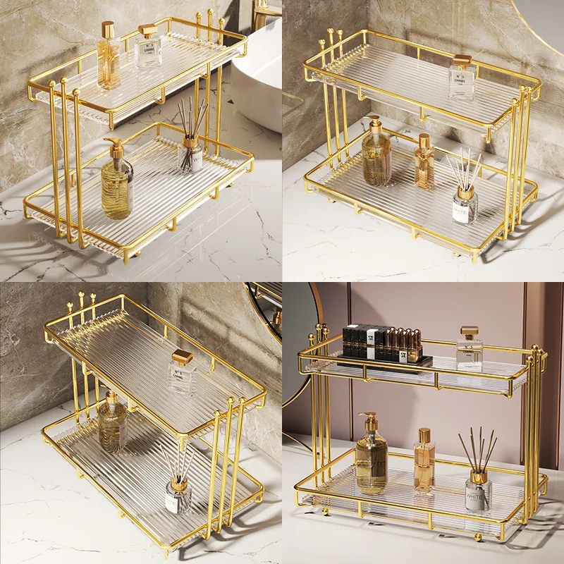 Light Luxury Bathroom Shelf Cosmetic Storage Rack Multi-Layer Stainless Steel Toilet Washstand Organizer Holder Shelves Supports