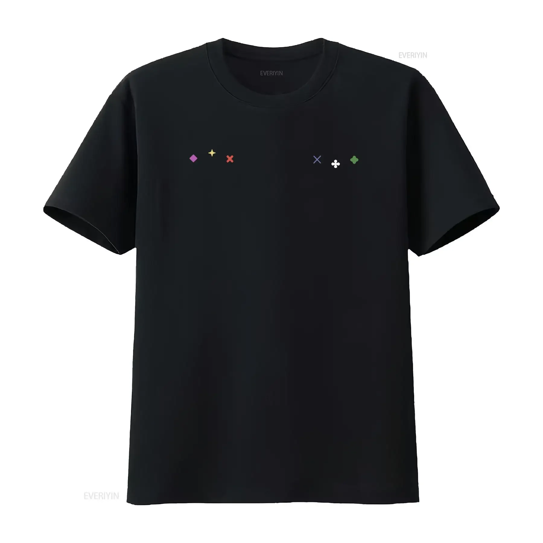 T shirt casual da uomo e donna nera con design geometrico a croce colorato Vestibilità ampia girocollo traspirante vintage