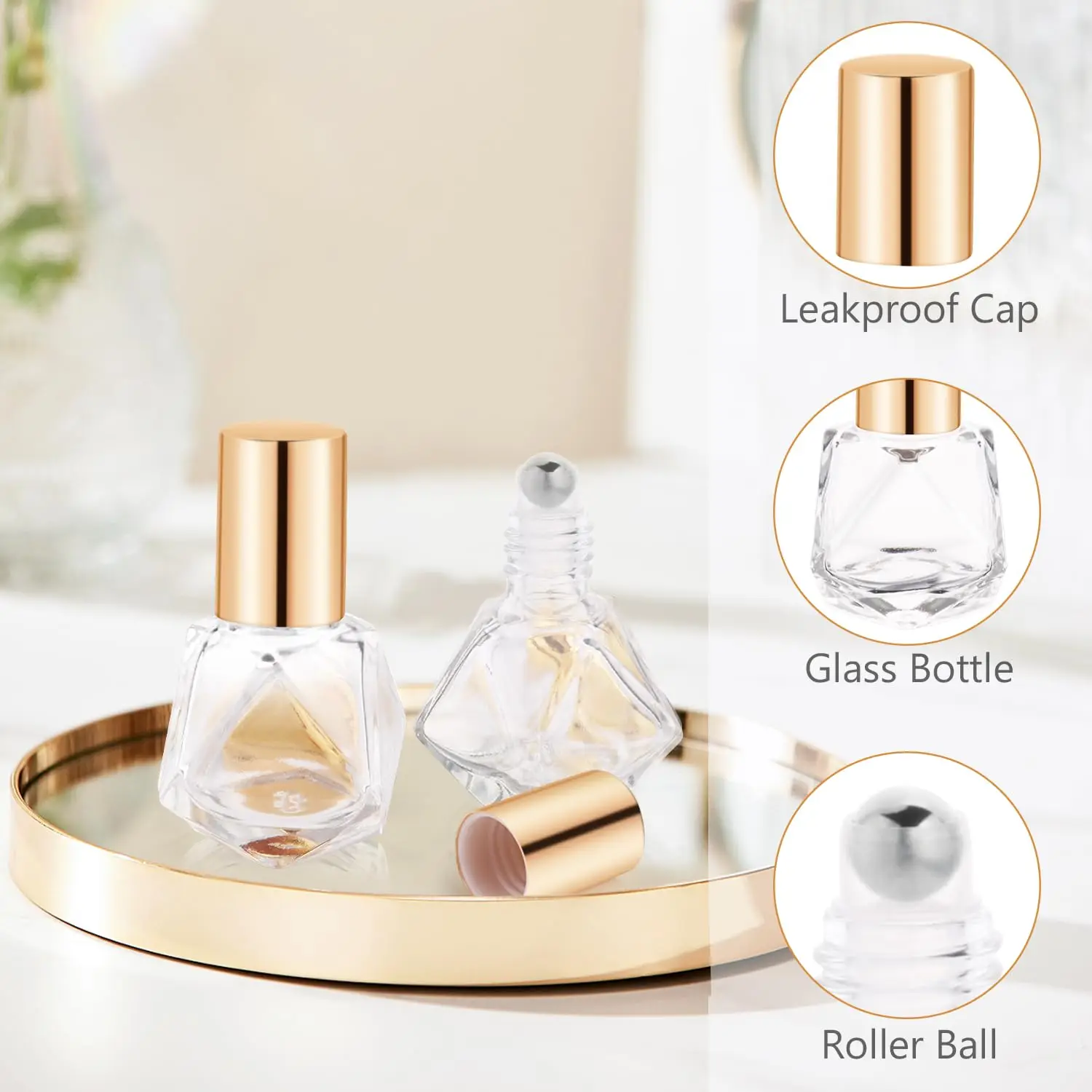 30 قطعة 8 مللي زجاجات دوارة للزيت العطري زجاجات مضلعة زجاجية قوارير مستحضرات التجميل الفارغة حاويات مع كرات دوارة من الفولاذ المقاوم للصدأ