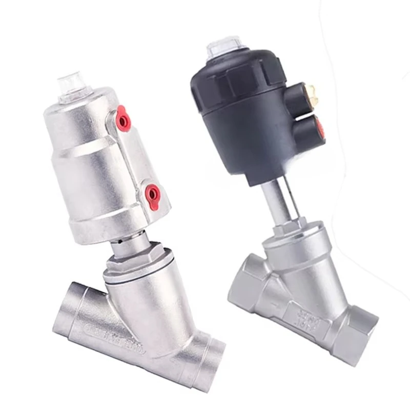 

Нормально закрытый 2-ходовой Y-образный клапан из нержавеющей стали 304 316L с санитарным воздухом, пневматический угловой седельный клапан с приводом