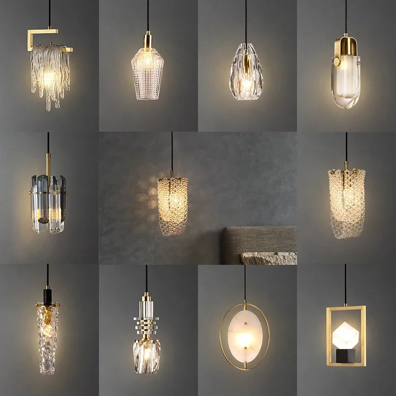 

Modern Crystal LED Pendant Lights Bedroom Bedside Hanging Lamp Hallway Living Room TV Background Art Decoration Lighting Fixture