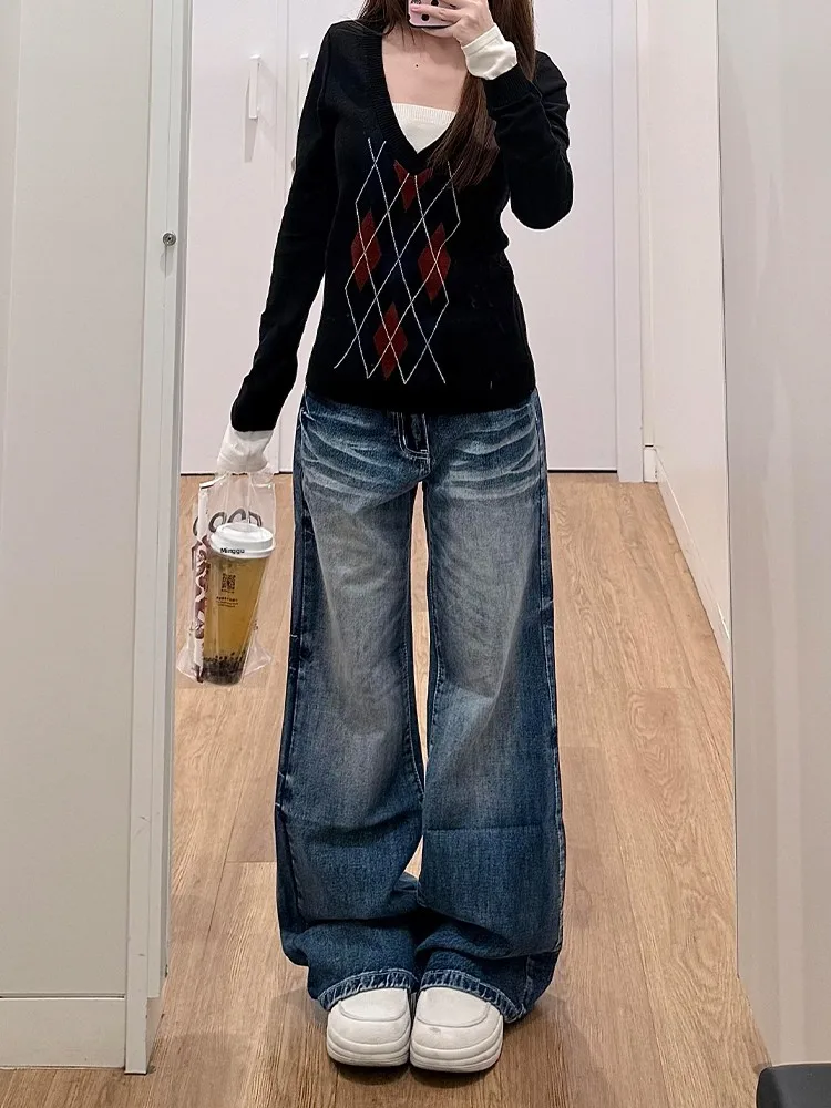 

Ретро джинсы BF в стиле кэжуал с высокой талией, утягивающие, облегающие, женские, летние, новые, из денима, с эффектом потертости, широкие брюки, естественная талия