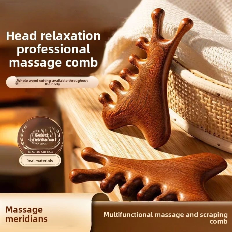 

Head Body Massager Neck Face Health Care Massage Tool Meridian Scalp Four-in-one Sandalwood Comb Massage Acupoint Nose Scraper