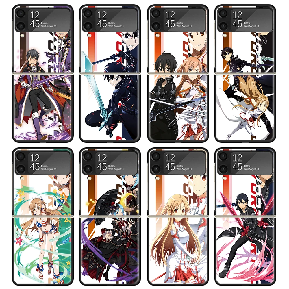 Anime Sword Art Online SAO Case For Samsung Galaxy Z Flip 4 5 3 z Flip5 Flip4 5G Hard Phone Cover Flip3 Split Folding Black Plas