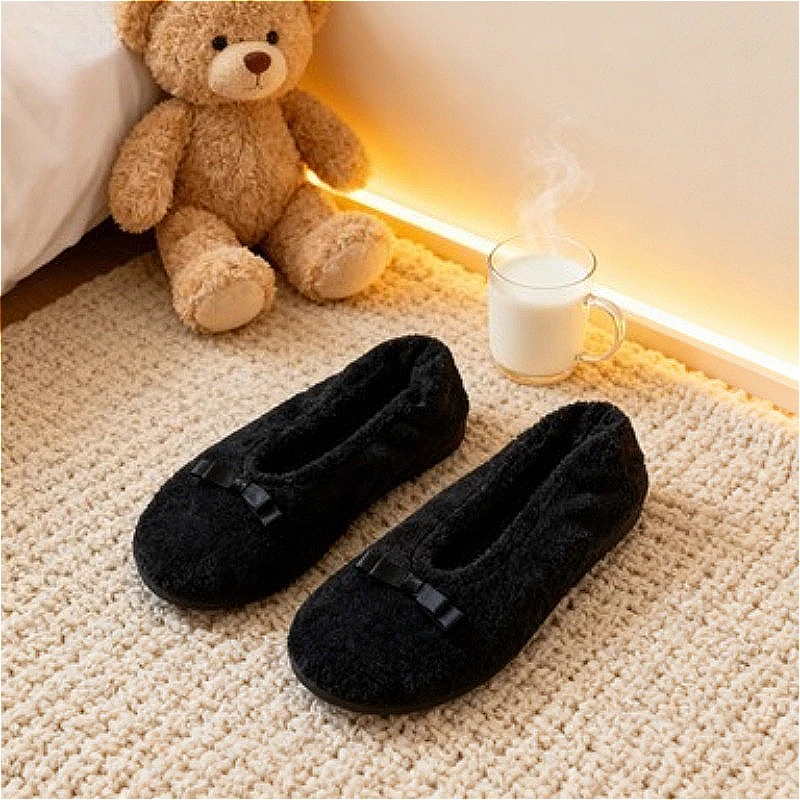

Winter Warm Home Slipper Casual floor man Indoor Floor Shoes Flat Casual Fluffy Lazy Female Black house Slipper Socks Flipflop