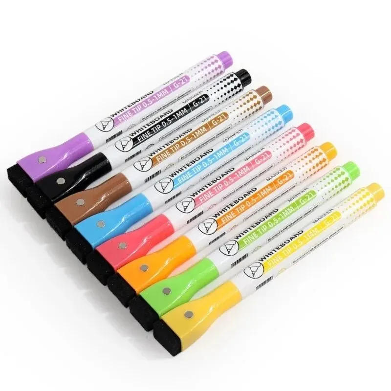 8 Colors 0.5mm Magnetic Dry Erase Markers Whiteboard Marker Pen Office School White Board Stationery Extra Fine Tip Colored Pens