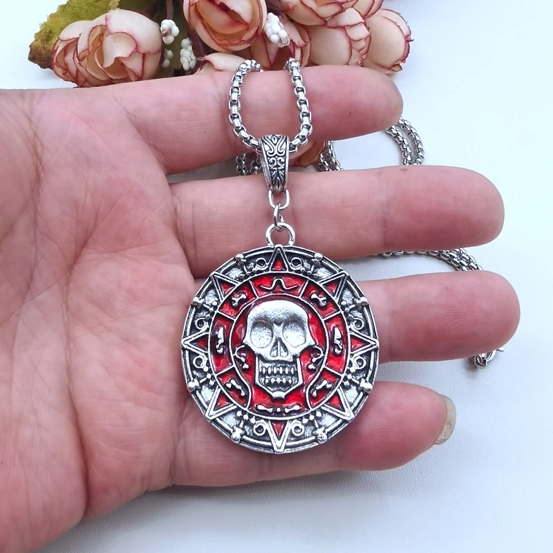 Classic Pirates of the Caribbean gold Silver Color coins Medallion Skull Pendant Necklace For DIY Men And Boy Jewelry Fashion