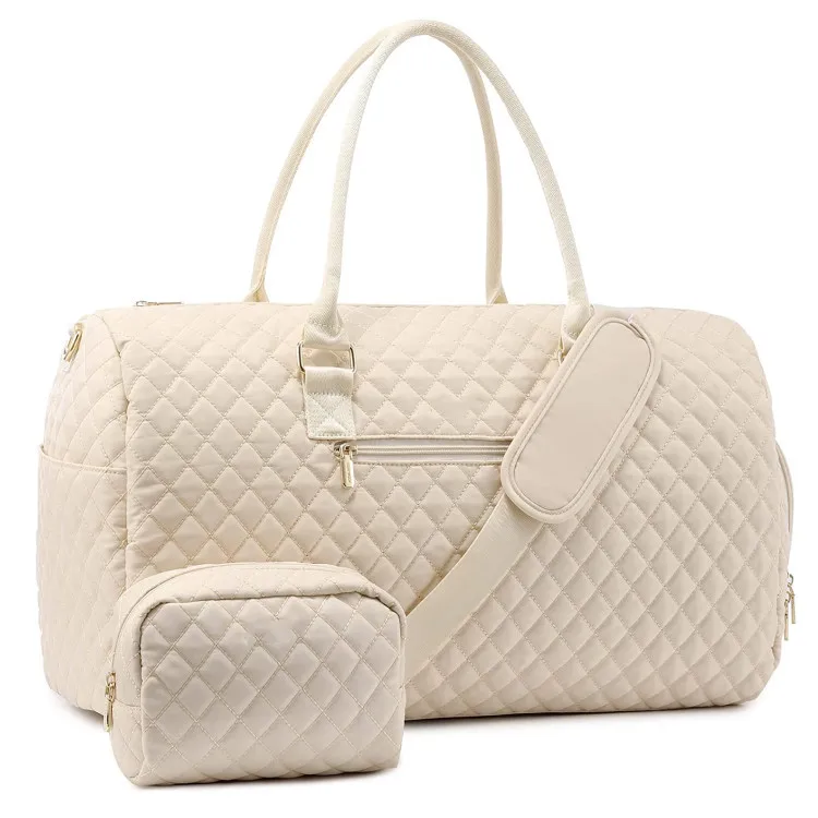 Ladies Weekend Travel Bag Quilted Travel Luggage Bag with Wash Bag with Shoe Spacer Fitness Luggage Bag Strap