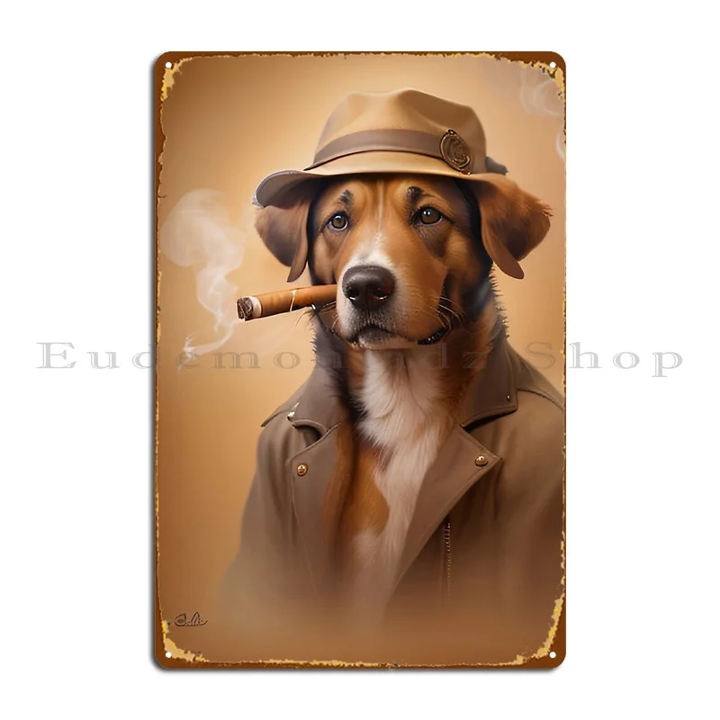 Gangster Dog With Hat Smoking Cigar Vintage Style Metal Sign Poster Create Iron Party Painting Plaques Tin Sign Poster