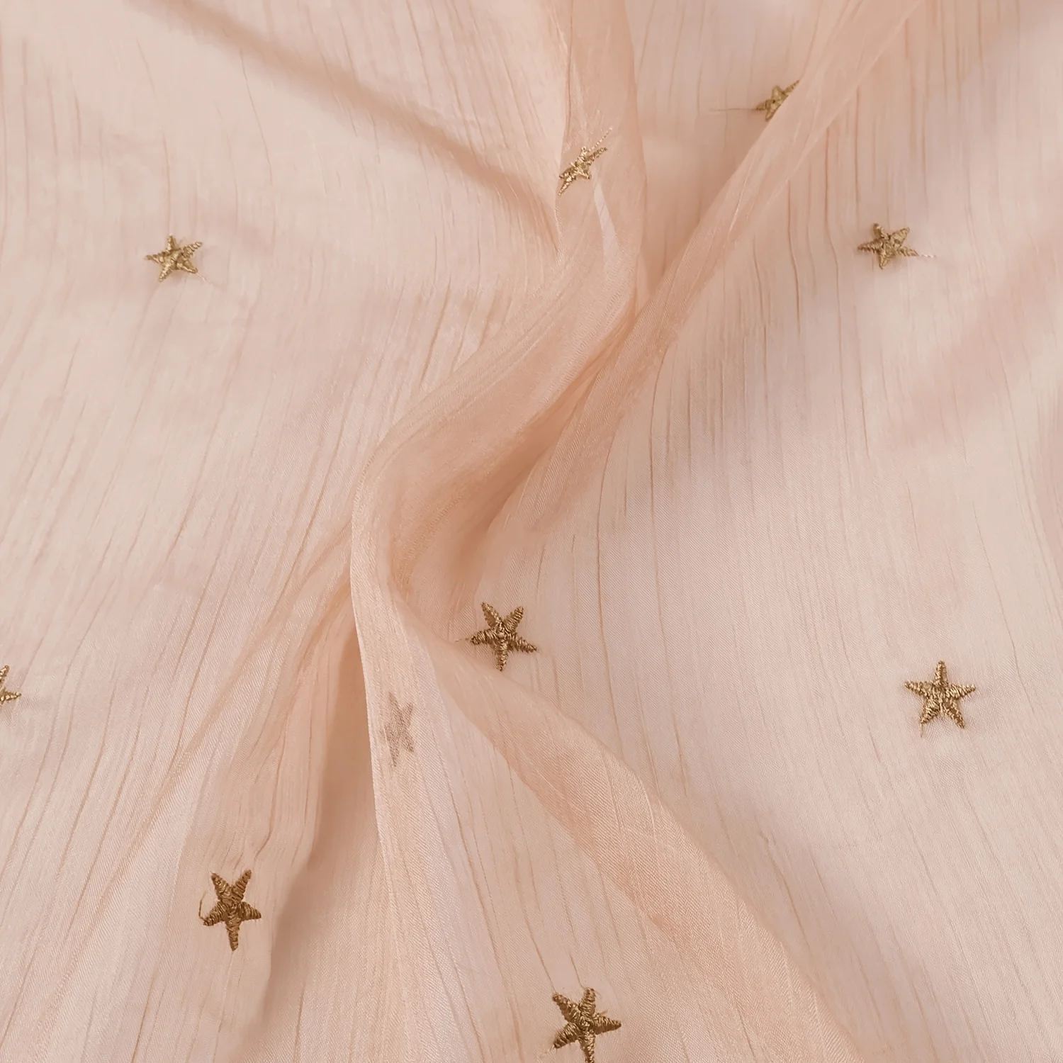 2 Yards Translucent Light Pink Star Embroider Jacquard Pleated Chiffon Mesh Organza Fabric Dress Fabric