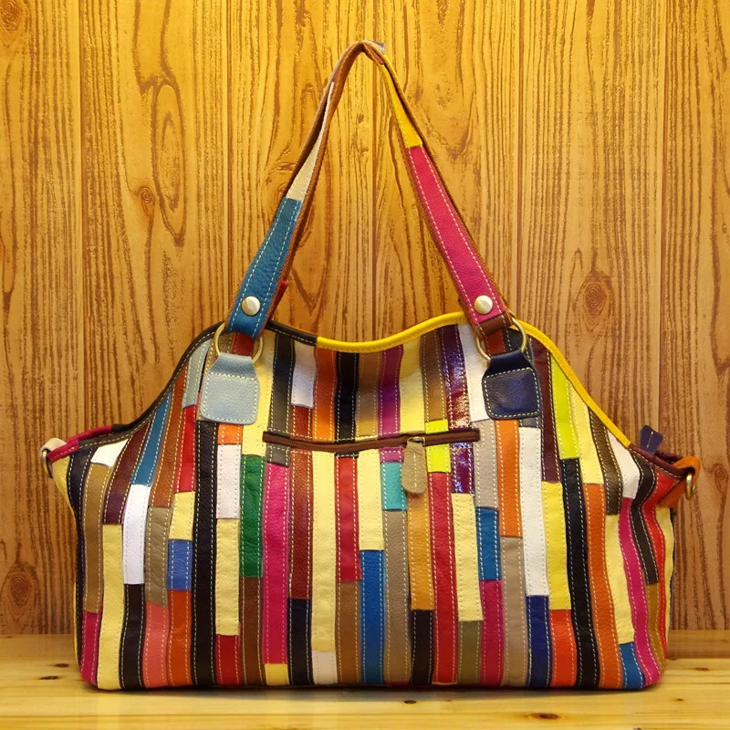 UKF Vintage Ladies Casual Colorful Patchwork Design Handbag Random Stitching Shoulder Bag Female Tote Bag сумка женская bolsos