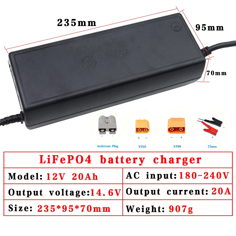 14.6V/12.8V 20A Lifepo4 Charger AC100-240V 180V-240V 4S 12v 14.4v 20A High Power charger for Lithium iron phosphate Battery Pack