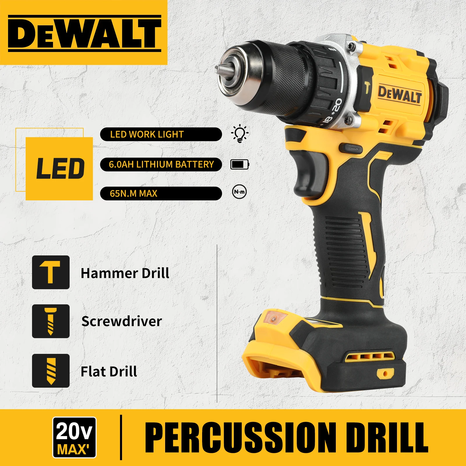 DEWALT DCD805 مثقاب قرع مدمج بدون فرش مثقاب كهربائي قابل لإعادة الشحن من الليثيوم مثقاب كهربائي متعدد الوظائف #5